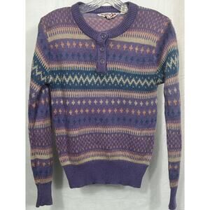 Vintage Licorice Korea Purple Fair Isle Knit Sweater Henley Acrylic S